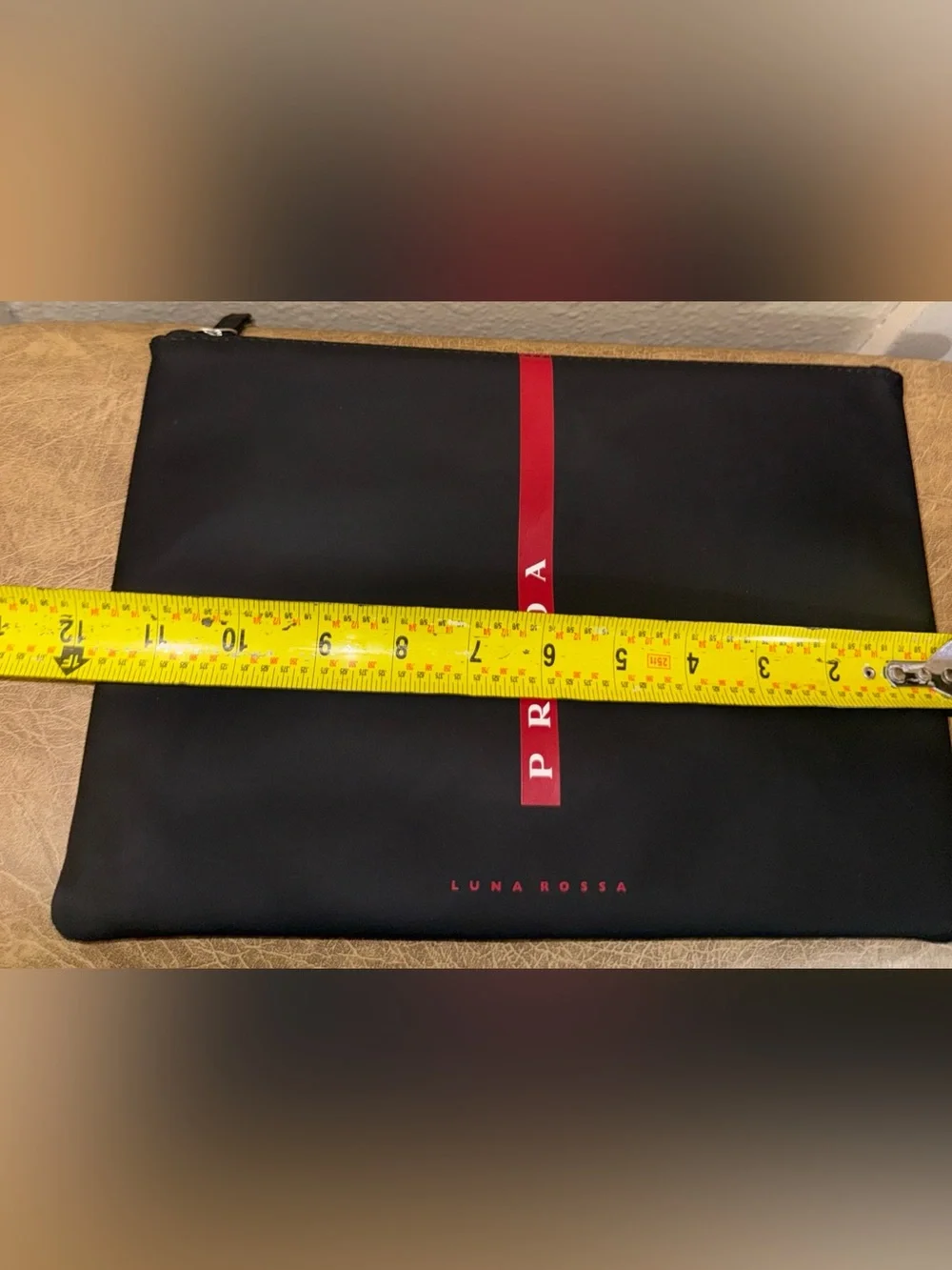 Prada Black Pouch with Red Vertical PRADA Stripe